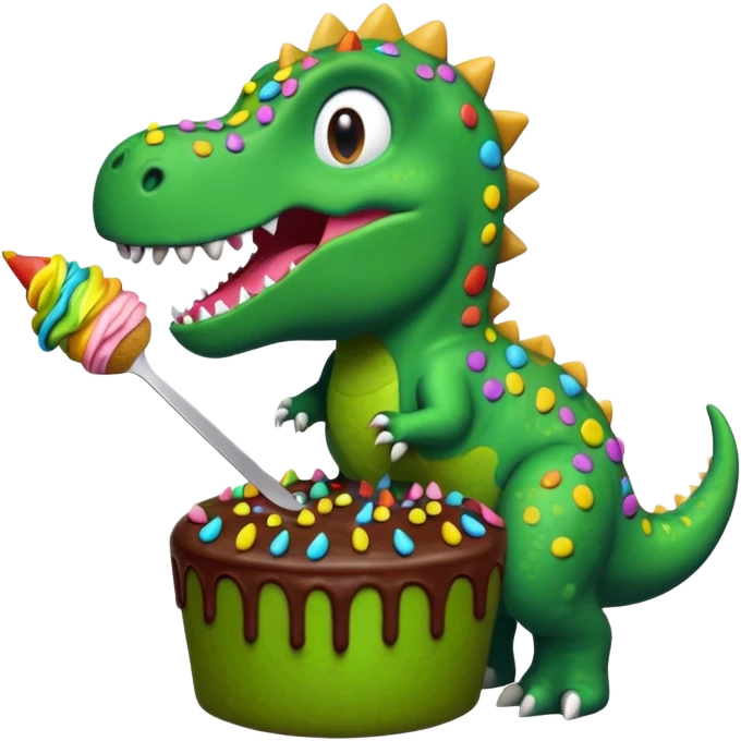 Dinosaur eating cake emoji