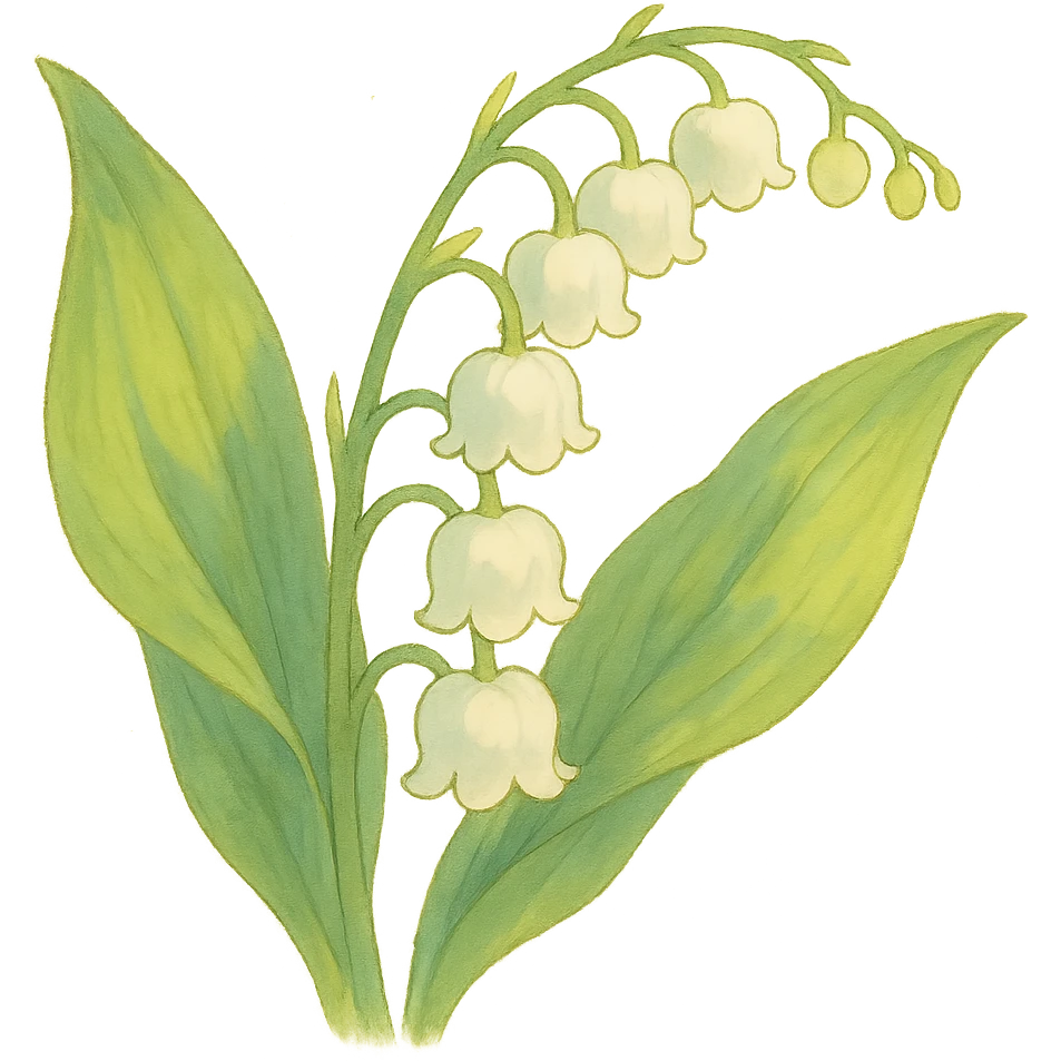 lily of the valley flower, natural colors, soft, fairy-like atmosphere, no background, square size emoji
