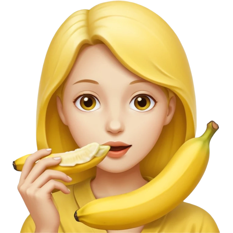 Frau isst geschälte Banane am Stück emoji