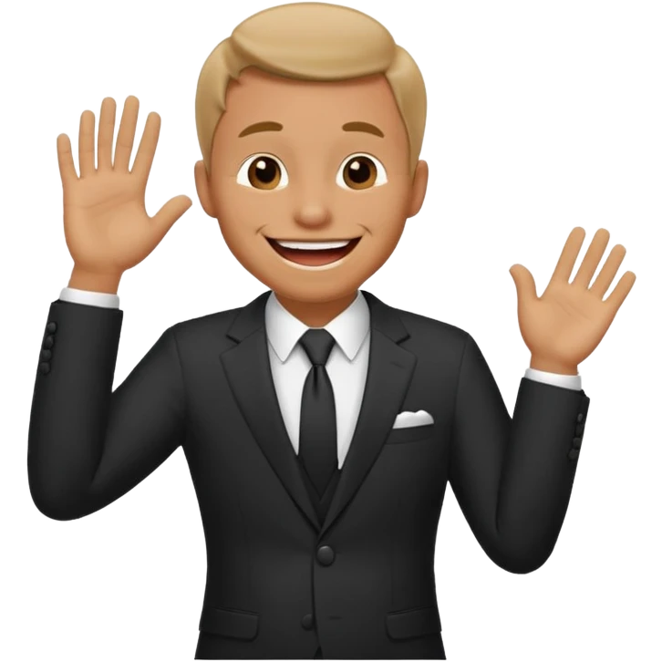 a man in a formal suit laughs, covers his mouth with his hand emoji