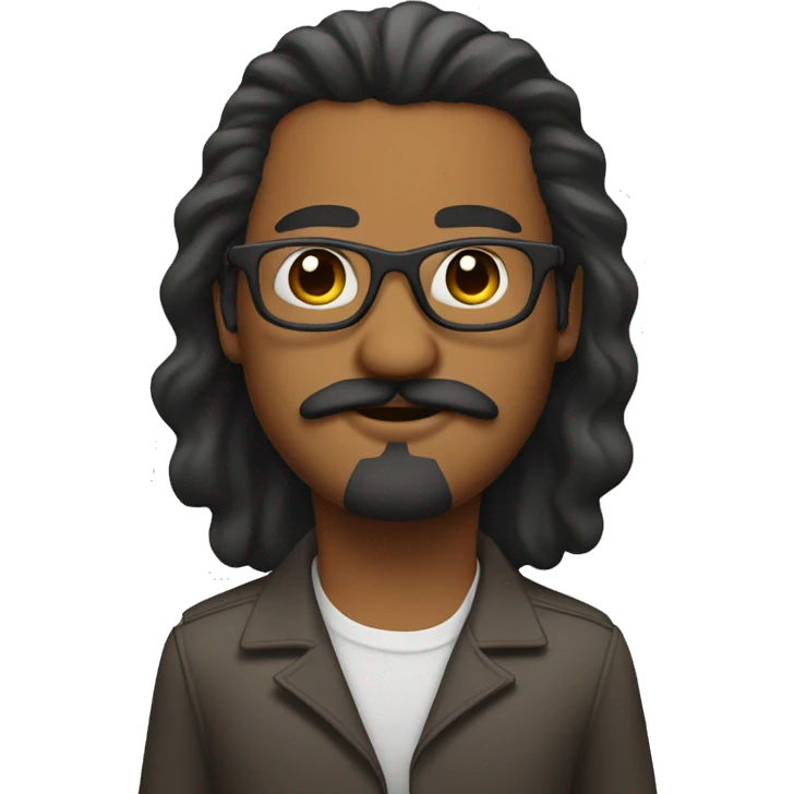 Brown man with mustache and sharp beard with square glasses and a mullet emoji
