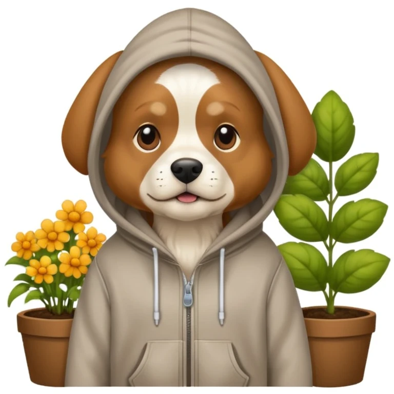 dog in a hoodie, garden background emoji