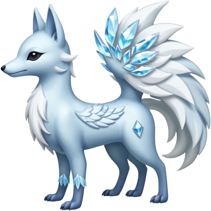 Shiny Silver-White Frosted Ice-Crystal Encrusted Regal Arctic Alolan-Ninetales-Latias-hybrid-creature (full body) emoji