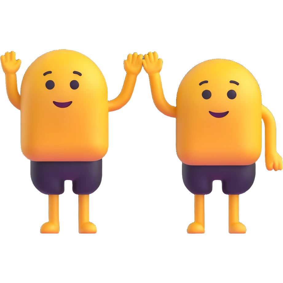 Combine these two characters as a couple, standing together in a friendly pose, keeping their original 3D Microsoft fluent emoji style, with no background. emoji