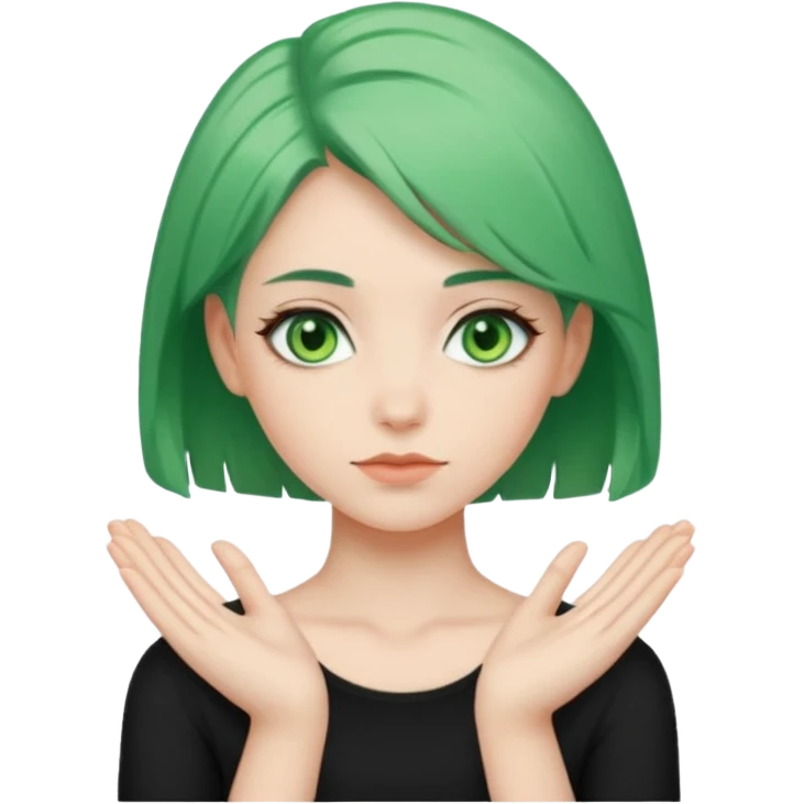 woman with green eyes and green hair putting her pis on her shoulders (pose) emoji