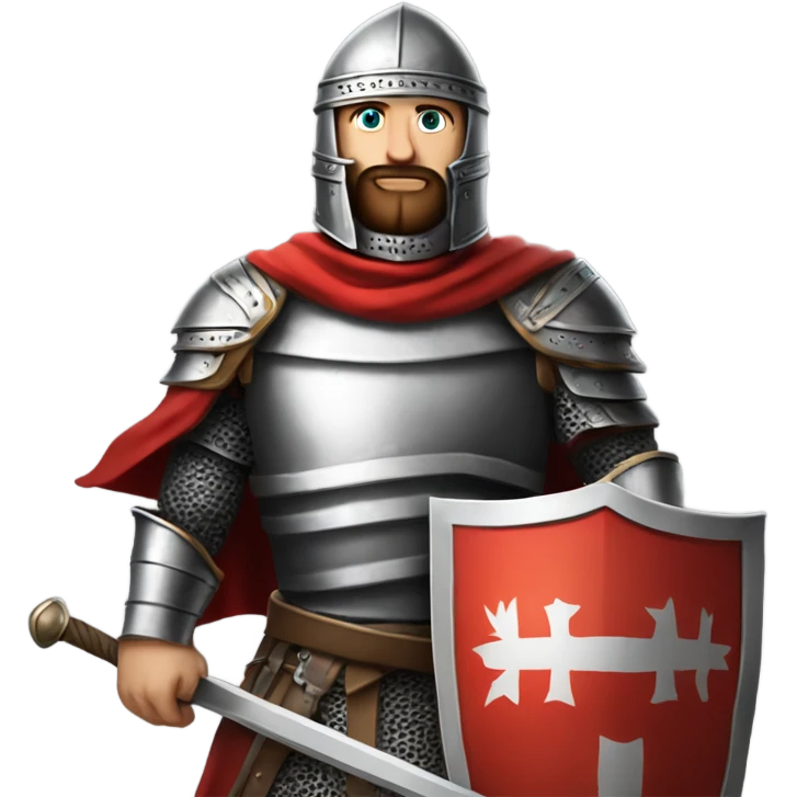 make an emoji like this 🧙🏻‍♂ but instead the guy without a beard and also wearing "Crusaders" clothing and a helmet plus with a sword and shield
make sure there is the Crusaders flag on the armour  from the First Crusade 
 emoji
