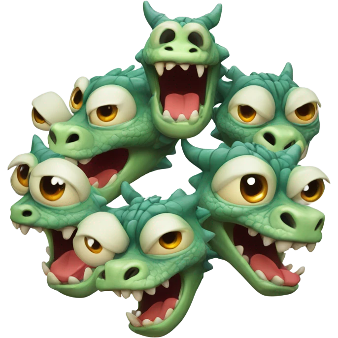 A cartoonish dragon with three heads all being dumb sticking their tongues out and left eyes facing left and right eyes facing right emoji