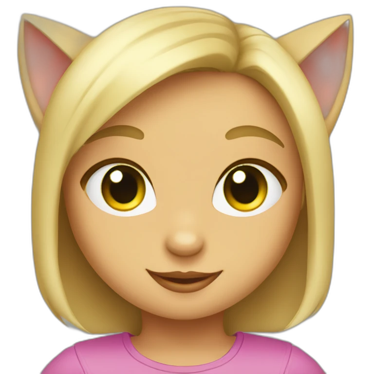 Gato con una niña rubia con ojos verdes peinada con una cola emoji