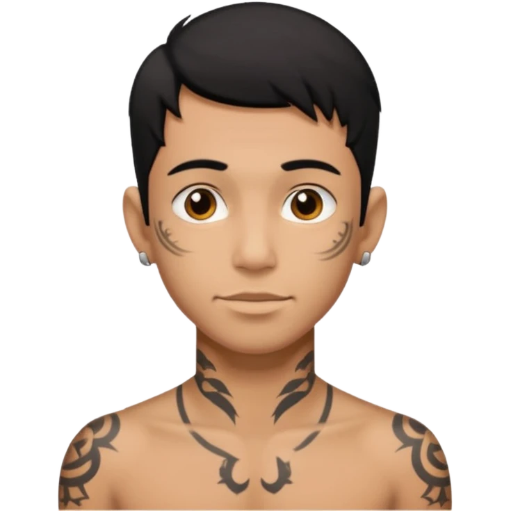 Tan boy with black hair with neck tattoo emoji