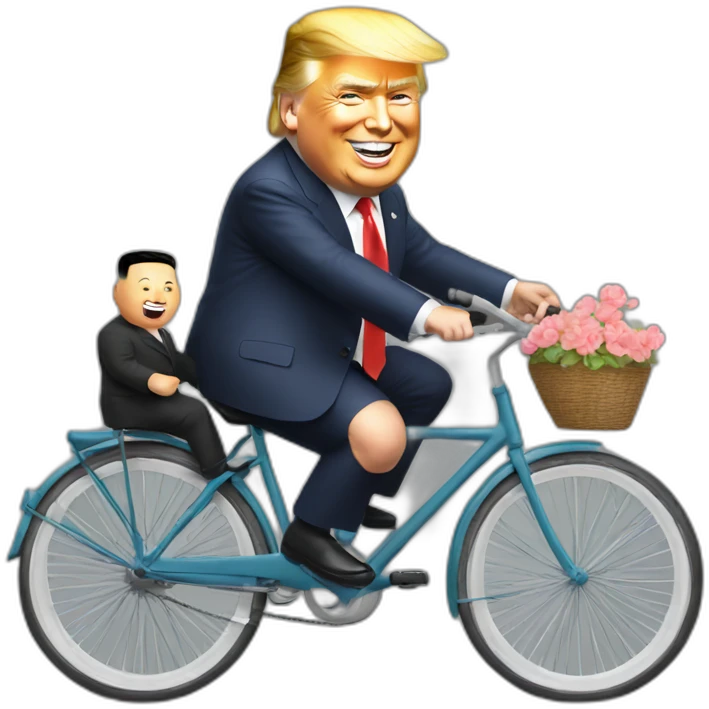 Smiling Trump,kim jong un, riding bicycle together emoji