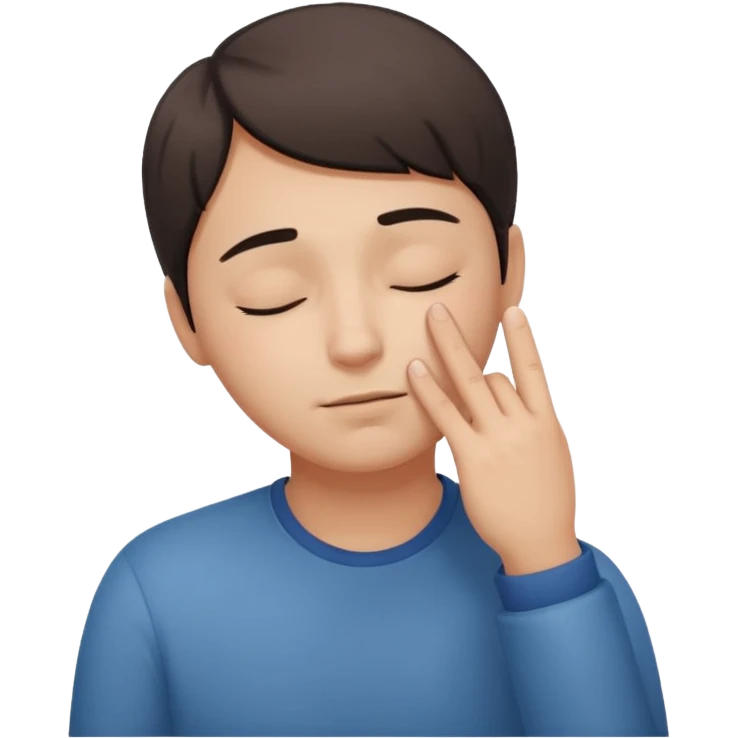 Una persona tocándose la cabeza con un dedo y los ojos serrados  emoji