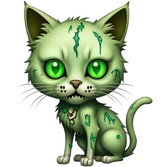 zombie cat with decaying fur, glowing eyes, and exposed bones emoji