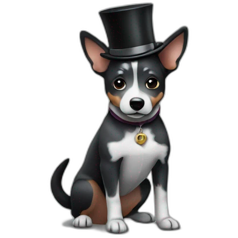 black and grey australian cattle dog in a tiny tophat emoji