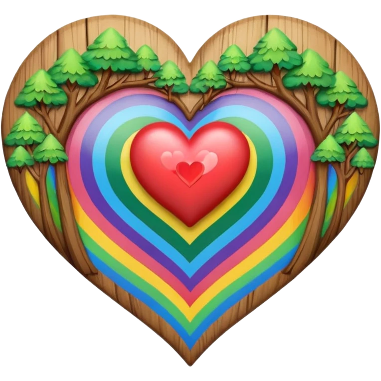 heart with a forest, rainbow bow with heart pattern on the bow emoji