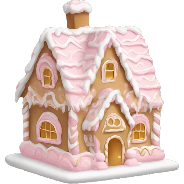 light pink and gold and white gingerbread house emoji