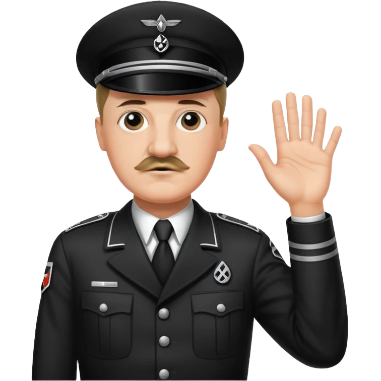 Hitler raising one hand straight out like a Sieg Hail salute in Black SS uniform. The arm must be straight out with no bend in the elbow emoji
