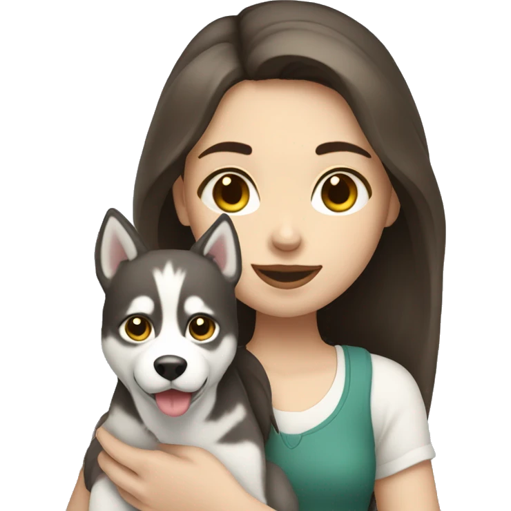 Pale brunette girl holding a husky emoji