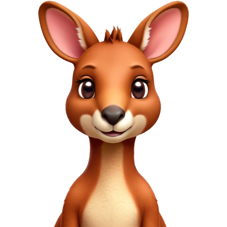 Cinematic Cute Adult Red Kangaroo Portrait Emoji, Head tilted playfully and inquisitively, showcasing a charming, robust build with soft reddish fur and a uniquely red kangaroo-like head featuring a gentle, elongated snout and rounded ears, with large, sparkling eyes full of wonder, Simplified yet irresistibly adorable features, highly detailed, glowing with a warm, friendly glow, high shine, affectionate and lively, stylized with a touch of outback whimsy, soft glowing outline, capturing the essence of a mischievous yet loving kangaroo that seems as if it could hop out of the screen into your arms! emoji