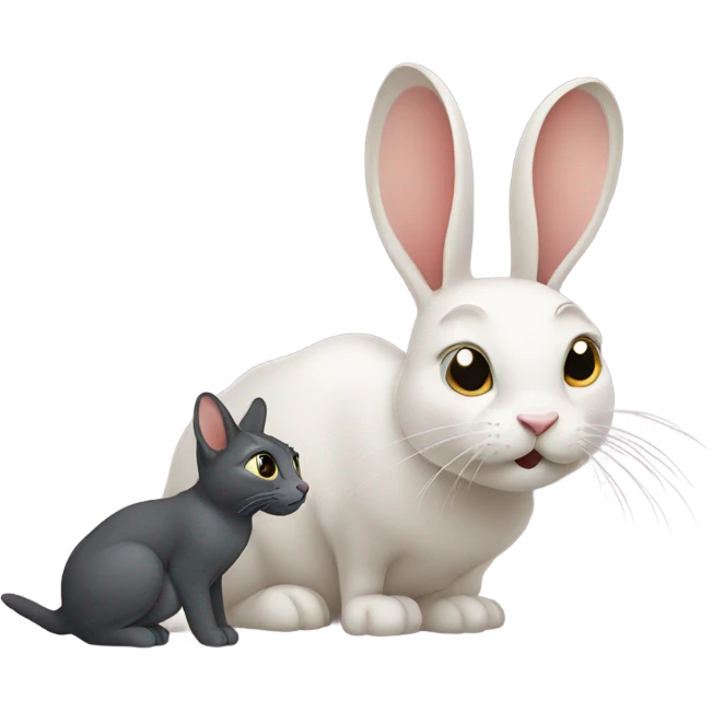 Rabbit sniffing a cat emoji