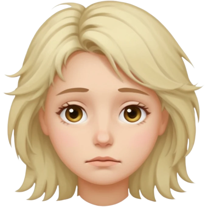 tired woman with dark circles under eyes, slightly messy hair, neutral face, pastel minimal emoji style, soft light, without frame, transparent background
 emoji