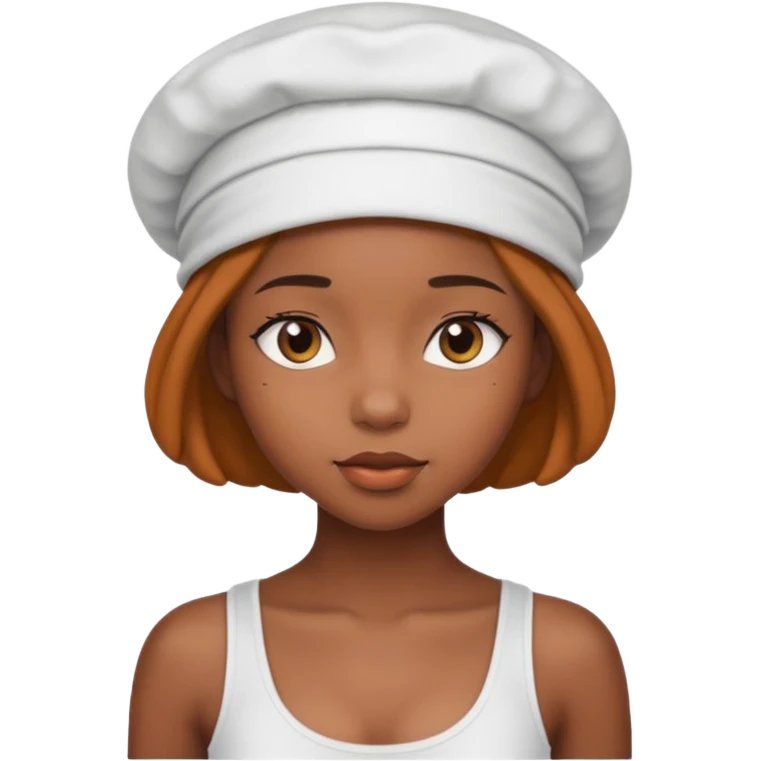 A girl black girl wearing a bonnet in a white tank top  emoji