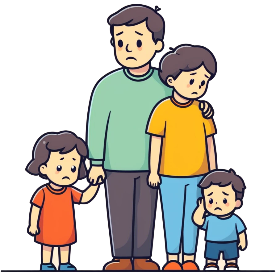 Group of father mother little boy and toddler girl very sad emoji