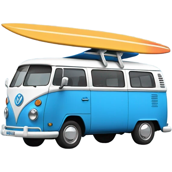 Blue type 2 vw bus with surf board emoji