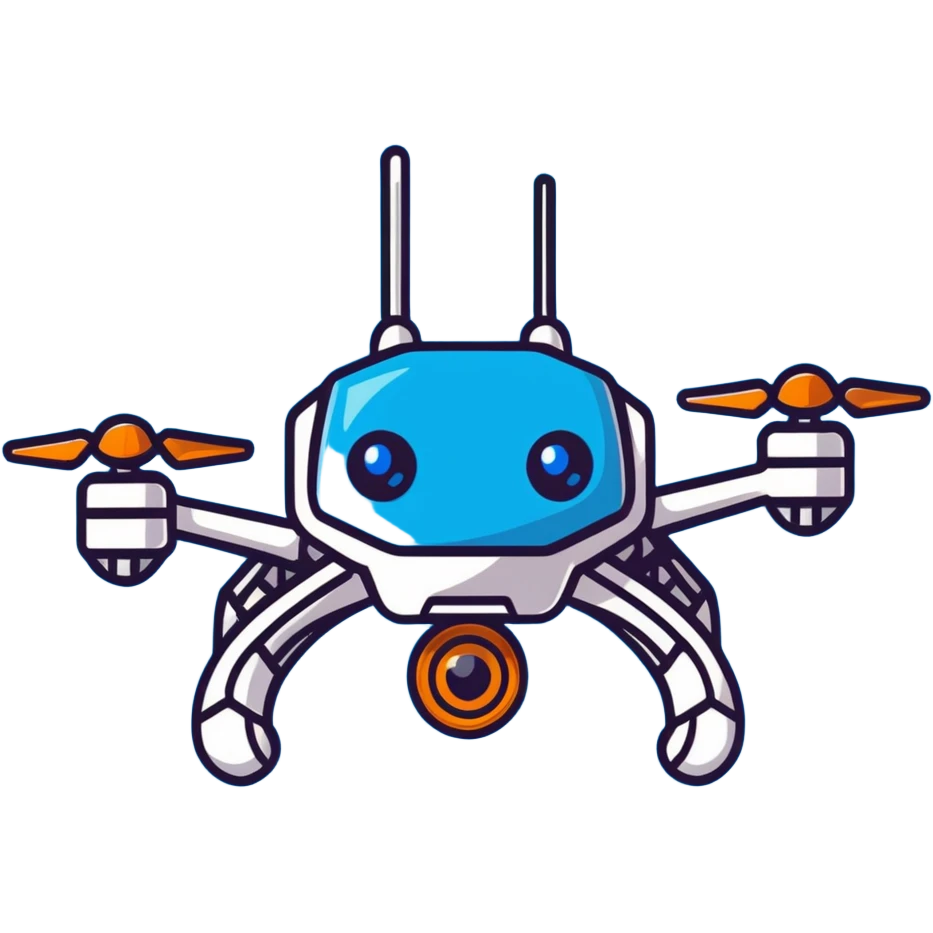 Murder Drones N character, robotic drone with menacing blue eyes, metallic body with blue accents emoji