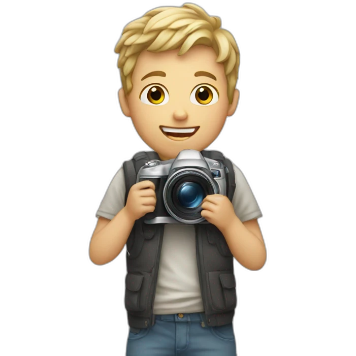 White Kid holding camera emoji