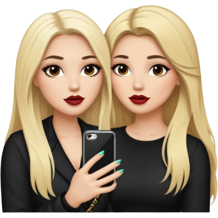 Boujy baddie best friends gossiping, one blonde, one brunette, long hair, trendy heavy makeup emoji