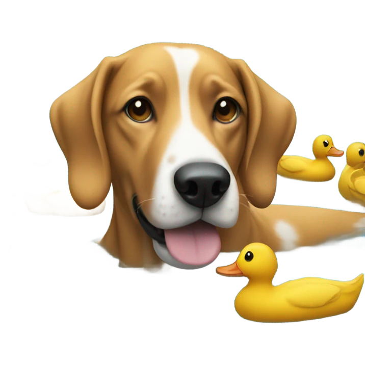 dog swimming in a lake with a bunch of ducks emoji