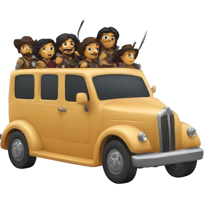 6 musketeers driving a semi, no weapons, racial mix, male & female emoji