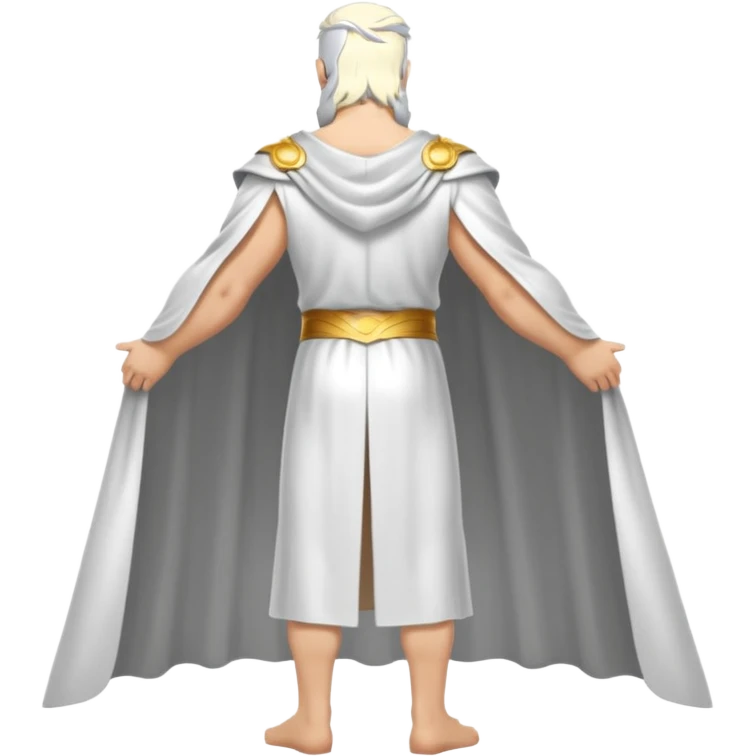 fullbody silverhair god ZEUS, white cape, standing still backview emoji
