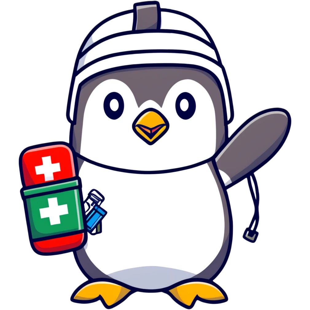 penguin medic with first aid kit and helmet emoji