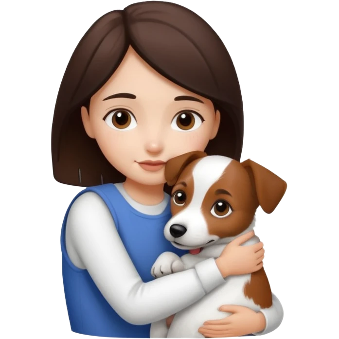 a girl and her dog, a little jack russell dark brown and white. She hugs it emoji