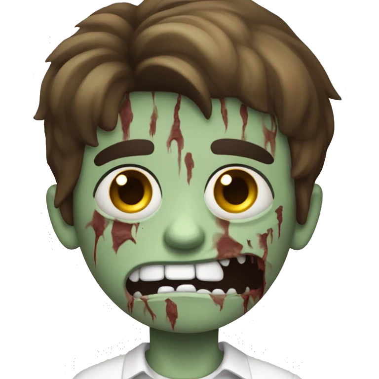 scared boy zombie with medium dark brown hair and white shirt emoji