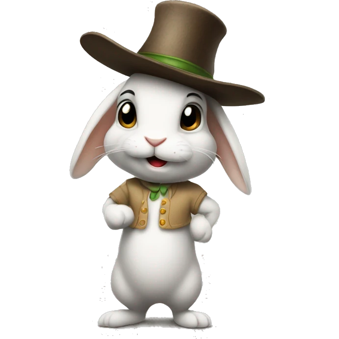rabbit stands on two legs with a hat emoji