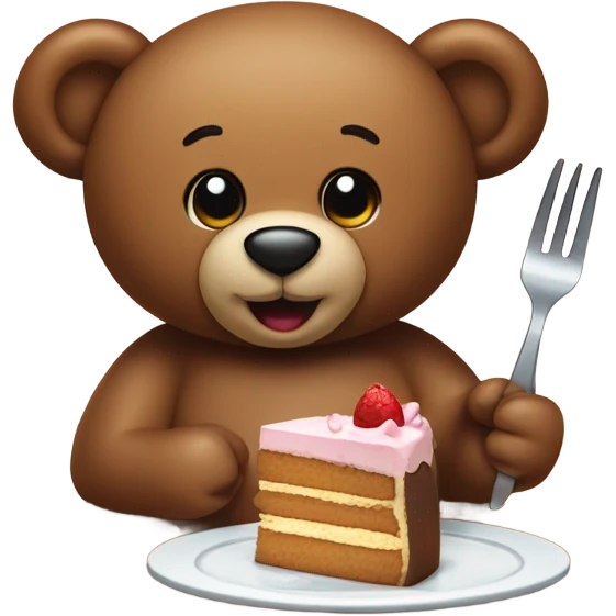 Teddy bear eating cake emoji