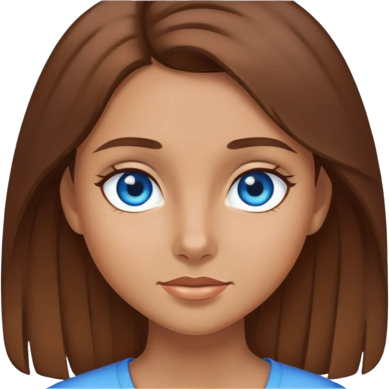 A girl with brown medium hair,blue eyes and quite tan emoji