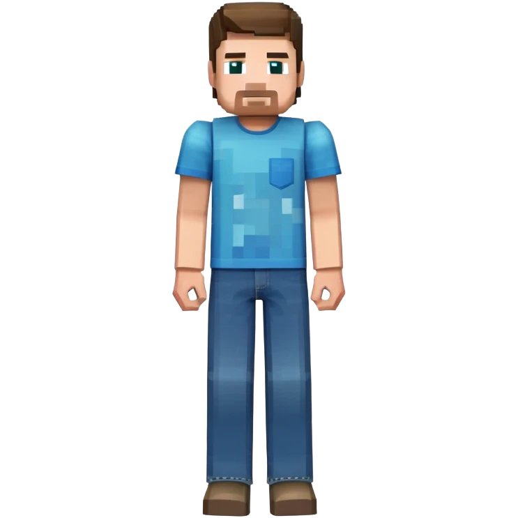 Minecraft Steve character full body with blue shirt and jeans, pixelated blocky style emoji