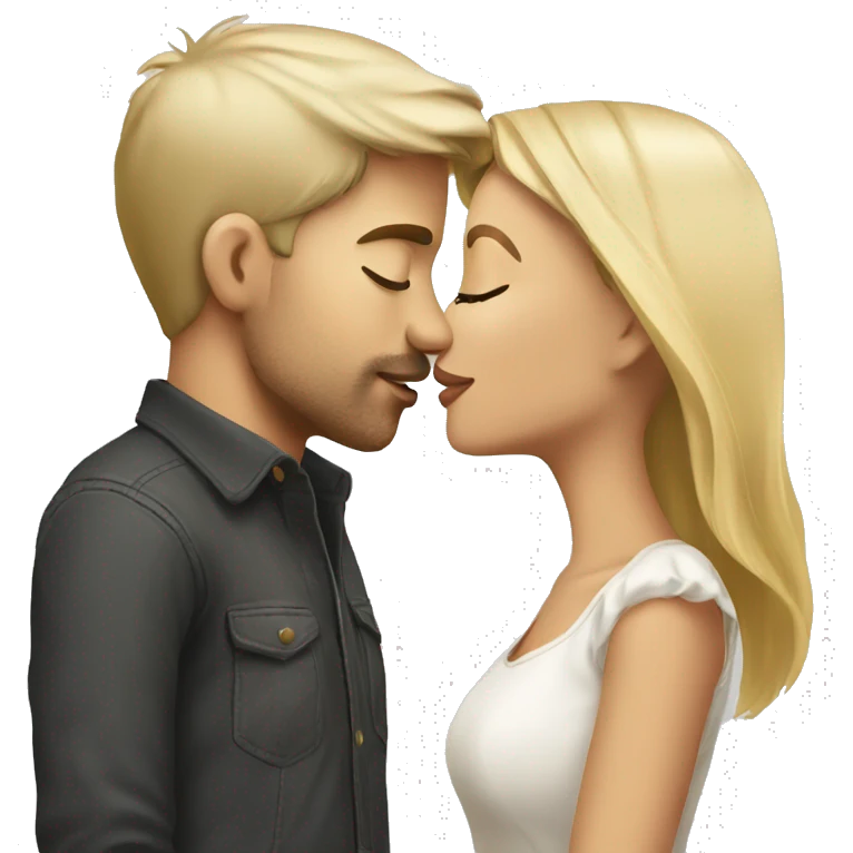 blonde girl kisses brunette guy emoji