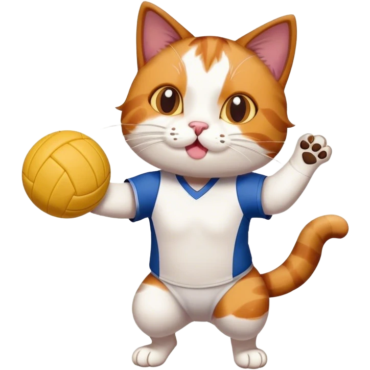 Cat playing volleyball with dessert  emoji