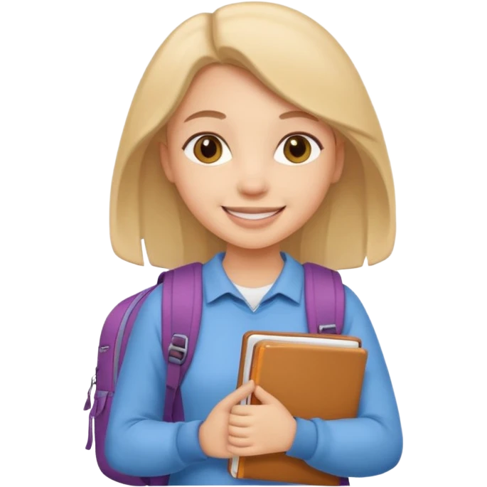 student girl with backpack and copybook emoji