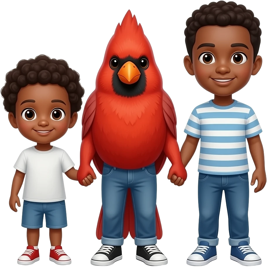 Small Red cardinal with an African American toddler and African American boy emoji