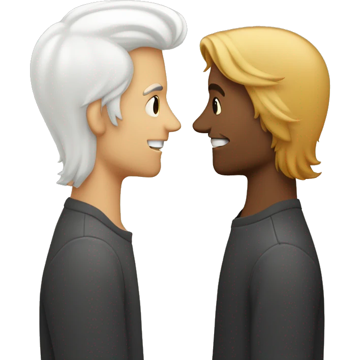 beso entre dos hombres, uno que sea blanco con el pelo medio rubio y el otro blanco con pelo rizado emoji