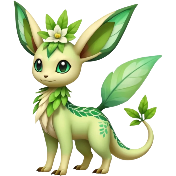 Sparkly White And Green Natural Flowery Colorful Leafeon-Flygon-Celebi-Fakémon-hybrid-creature (full body)  emoji