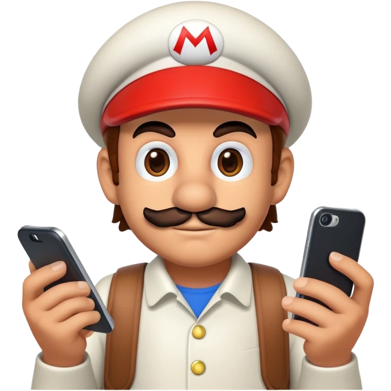 Mario character holding a smartphone emoji