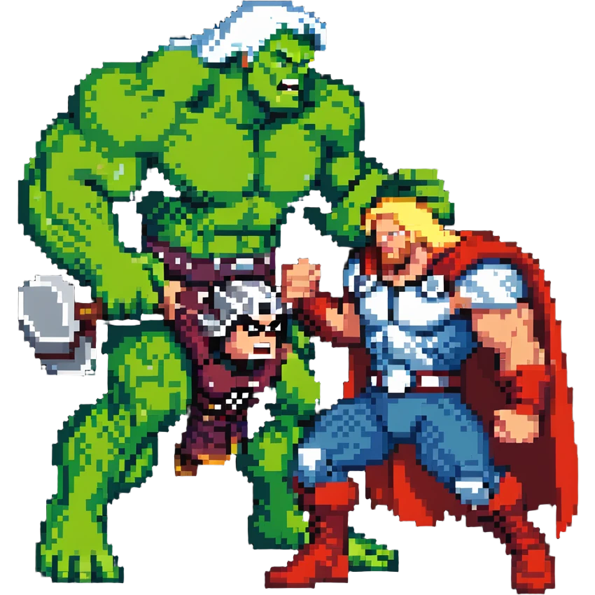 Hulk fighting Thor, green monster vs thunder god emoji