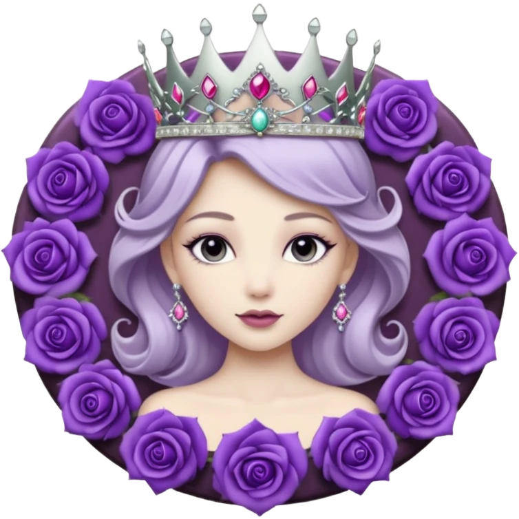 Purple rose flower, silver circle plaque, silver tiara emoji