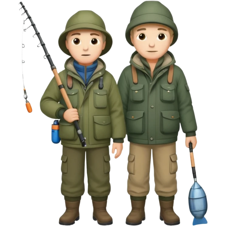 Father and son in fishing gear are cold full body emoji